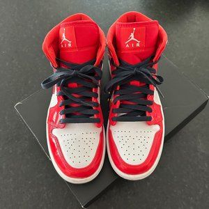 JORDAN 1 Mid Barcelona Sweater Red Patent Shoes-MENS 8